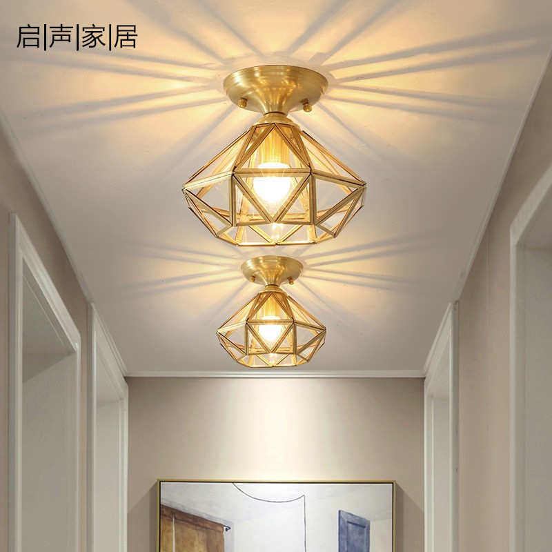 全铜美式乡村门厅入户玄关吸顶灯简约过道走廊灯阳台灯家装灯饰