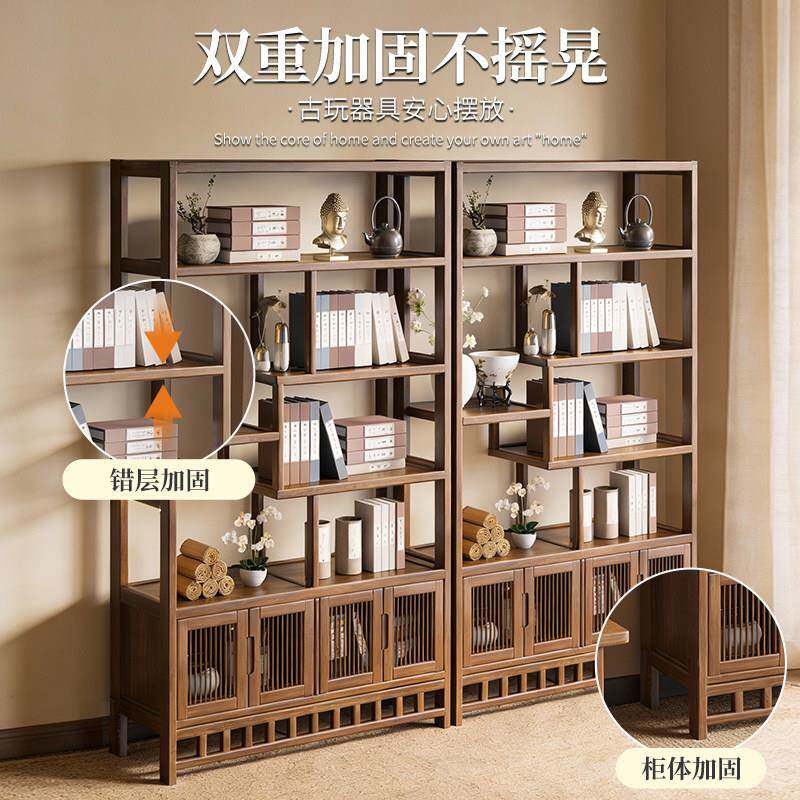 新中式博古架茶室茶层架多格茶具收纳架防潮宝落地式多层展8064#