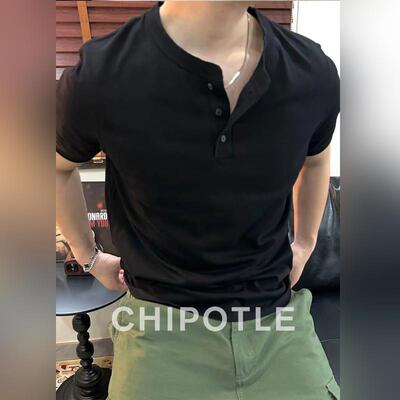 韩国CHIPOTLE高级感全棉亨利领Polo衫男2026夏季健身运动半袖上衣