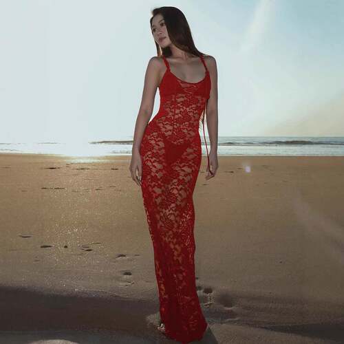 Ladies' Escape Suspender Long Dress Sexy Lace Hollow