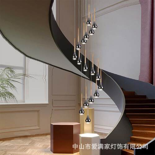 楼梯长吊灯现代简约客厅餐厅北欧轻奢别墅复式LOFT设计师旋转灯具