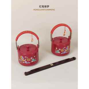 红鸾比翼双飞子孙桶结婚娘家陪嫁嫁妆宝桶摆件一对红色喜桶彩盒装