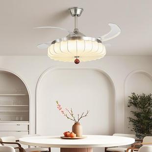 中古厅隐形风扇灯一餐体632吊扇灯卧室奶油风灯家用铁艺轻静奢音