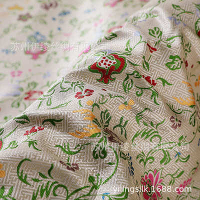 经典万字地三多锦老宋锦面料35姆米140幅宽新中式100桑蚕丝布料