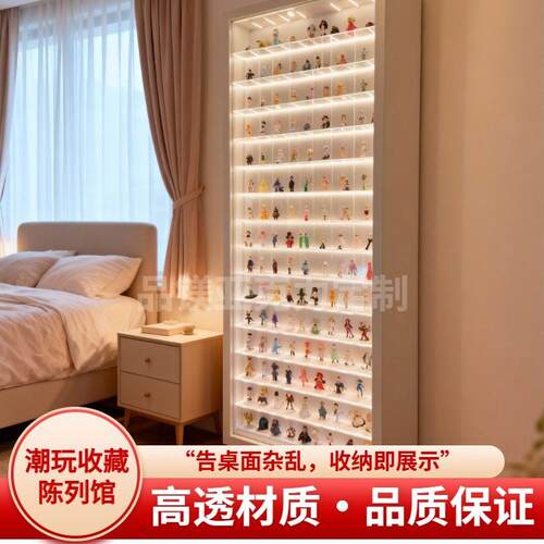 透明亚克力手办柜LED灯带展示柜壁挂式潮玩收纳柜模型展示架