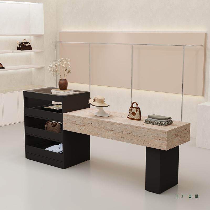 中古风服装店中岛台展示桌储物柜女装店陈列柜抽屉中岛桌流水台