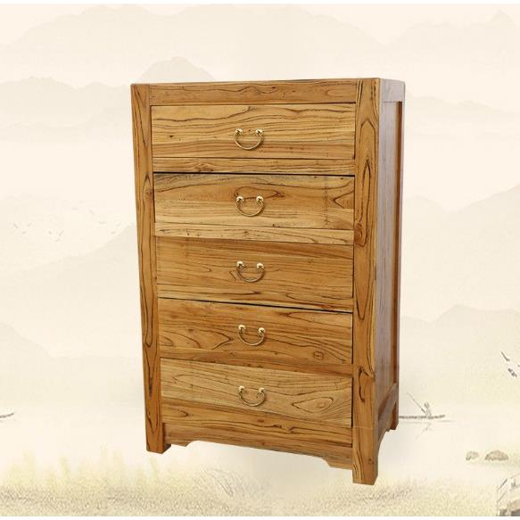 新款实木五斗柜屉抽柜柜储物简约现代榆木家具实老木斗木质收纳边