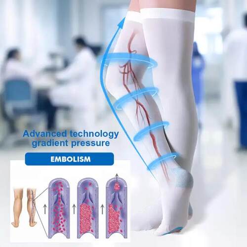 Anti thrombotic gradient pressure band thigh high white
