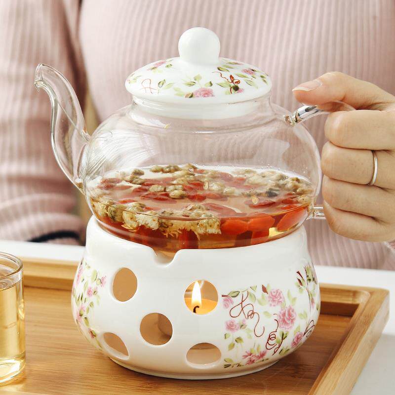 陶瓷花茶壶 花茶具透明杯玻璃花草水果花果茶壶耐热蜡烛加热宝粒