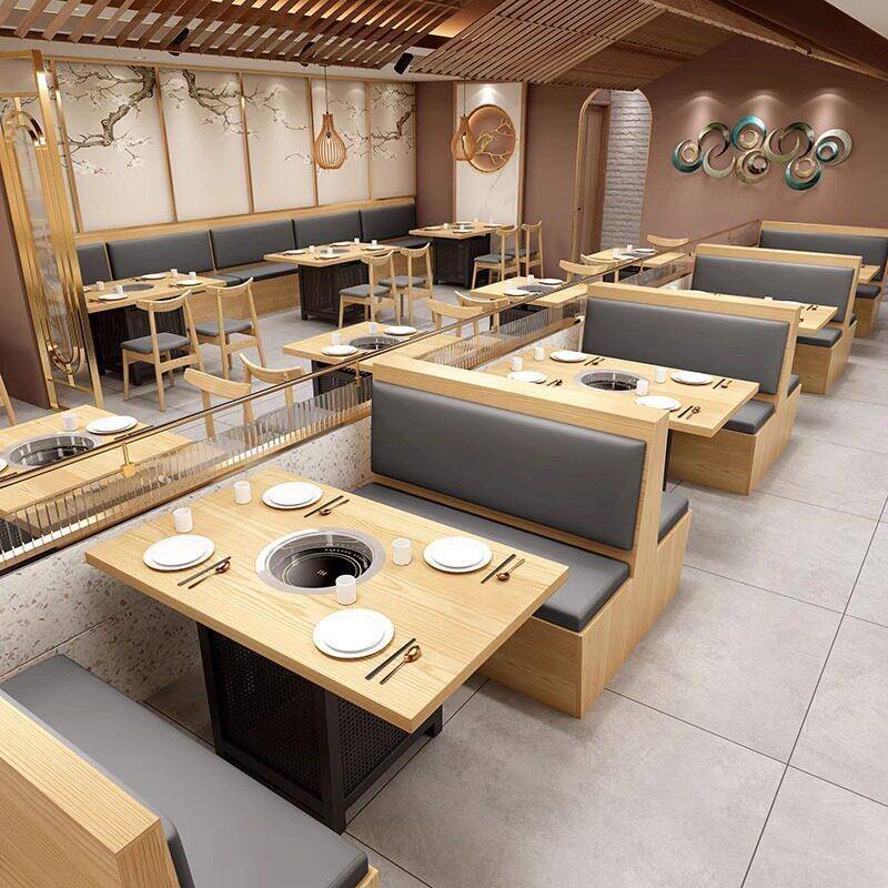 定制火锅店板式卡座沙发简约奶茶甜品店自助咖啡西餐厅桌椅子组合