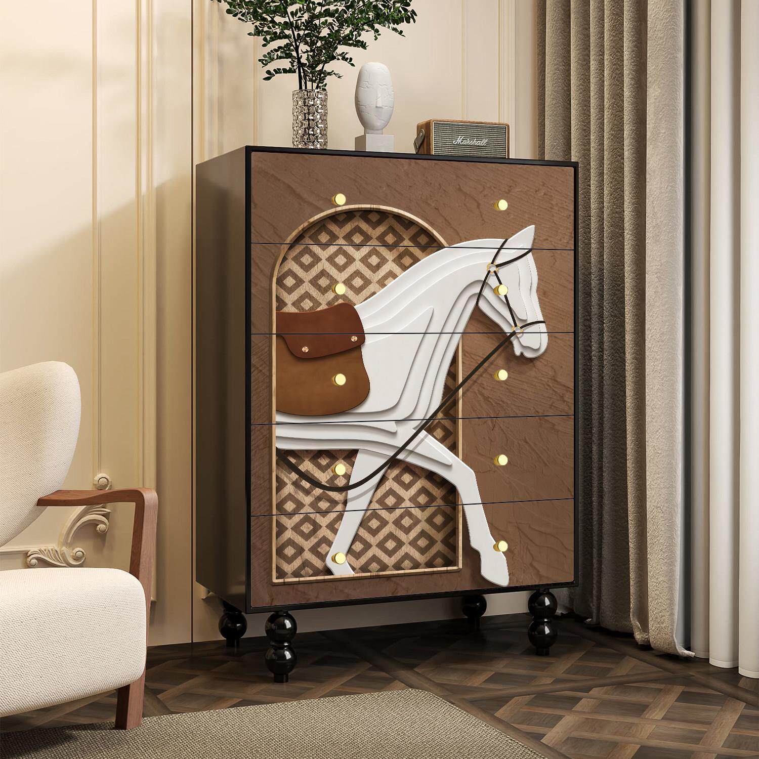 法式意式轻奢实木五斗柜卧室客厅玄关柜家用收纳柜抽屉柜高级感