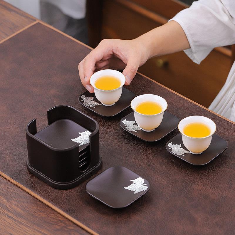电木茶杯垫功夫茶道茶具隔热垫子杯托日式家用杯垫套组配件黑檀木
