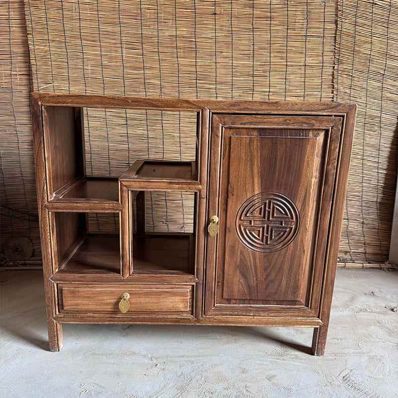 正品中专式茶台茶桌实木茶水柜榆木新小茶柜储物柜可阳移动台小型