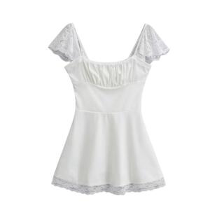 patchwork lace camisole dress Square with collar