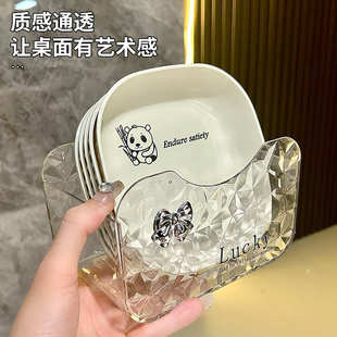 奶油白熊猫水果盘家用吐骨碟餐桌垃圾透明小盘子蝴蝶结水晶收纳盘