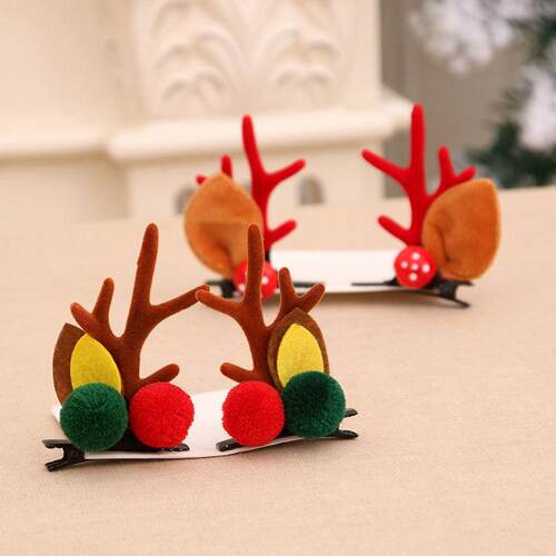 Buckhorn mink hair clip for Christmas鹿角发卡