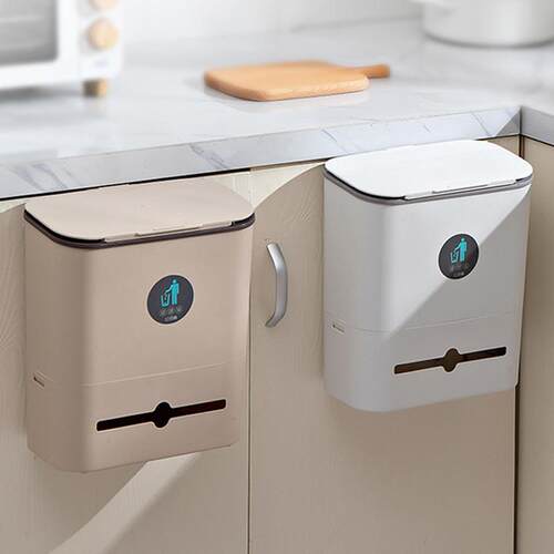 Sliding Lid Wall-Mounted Trash Bin Cabinet Door Hanging Tras