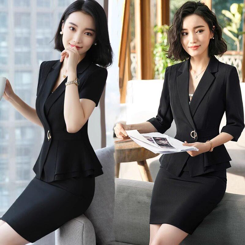 春夏中袖西装职业装套装女修身时尚珠宝店工装美容酒店短袖工作服
