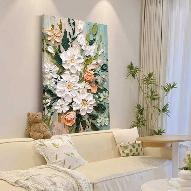 大芬村油画落地画奶油风客厅装饰画花卉玄关挂画沙发后背景墙壁画,家居饰品,现代装饰画,淘宝优惠券,粉丝福利购,淘宝优惠卷