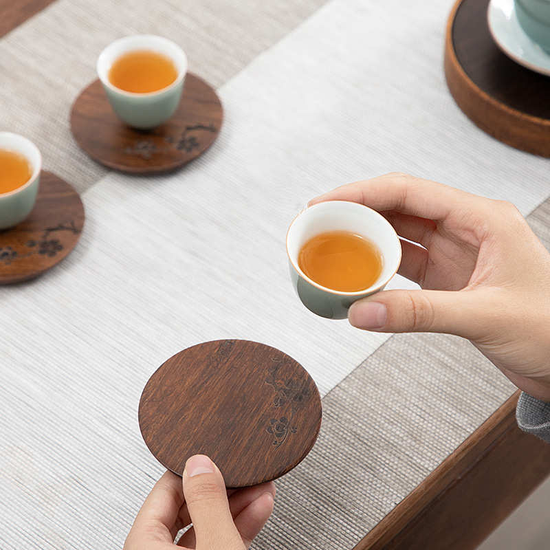 配件功夫茶具日式茶杯垫茶杯垫杯托盘重梅花茶艺竹垫家用隔热杯托