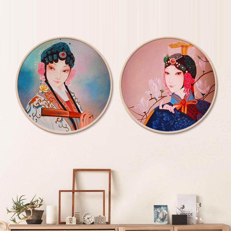 新款直销新中式玄关装饰画餐厅过道挂画酒店会所书房圆框人物古典