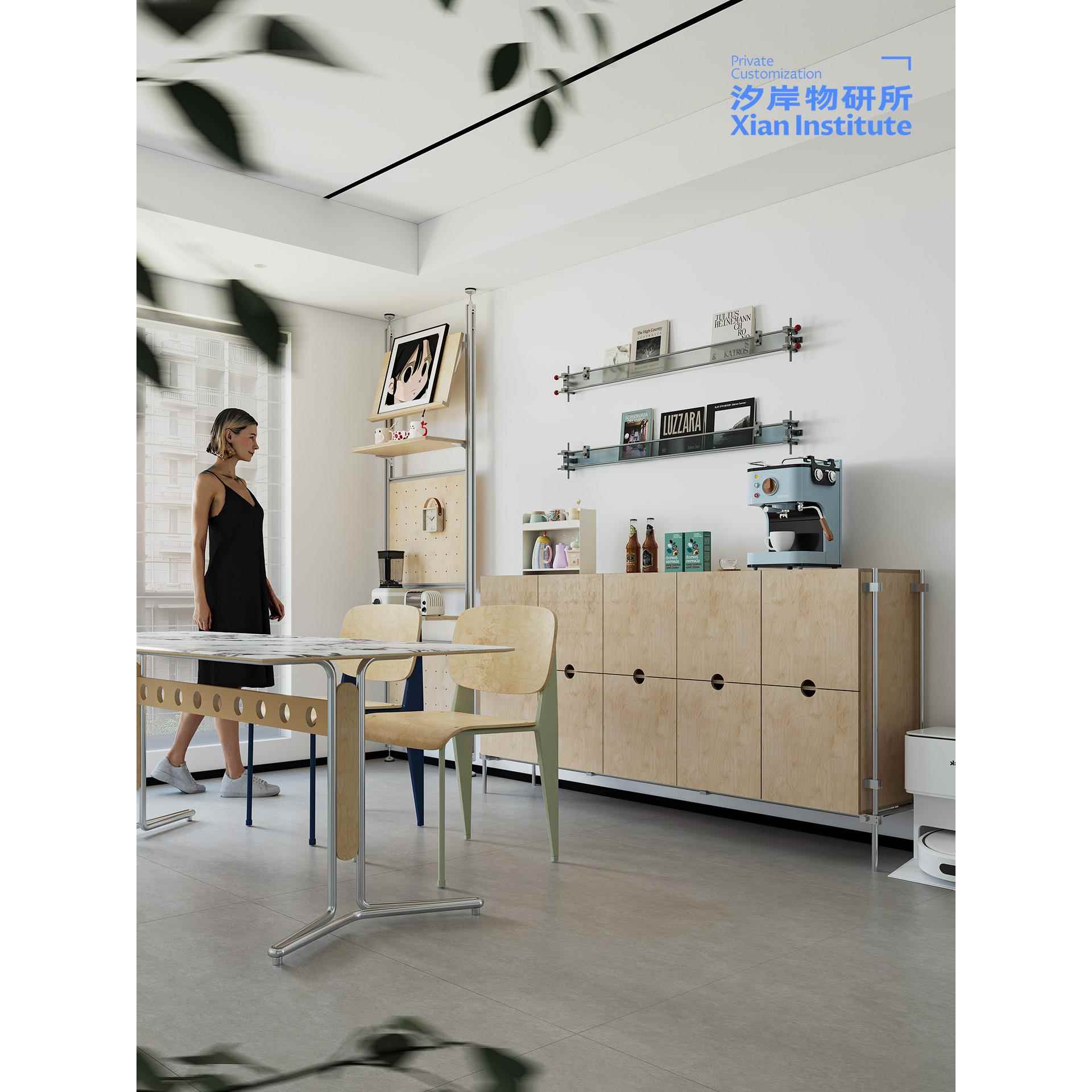 香安武研究所餐具柜工业风格抽屉柜桦木海洋板铝型材客厅储物入口