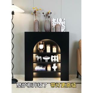 法式壁炉装饰柜黑色美式玄关柜直播间拍照背景柜客厅边柜展示柜