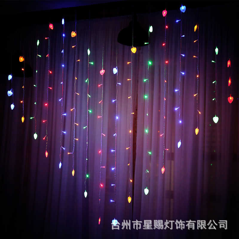 LED心形窗帘灯主播背景墙LED灯串爱心彩灯春节装饰星星LED冰条灯