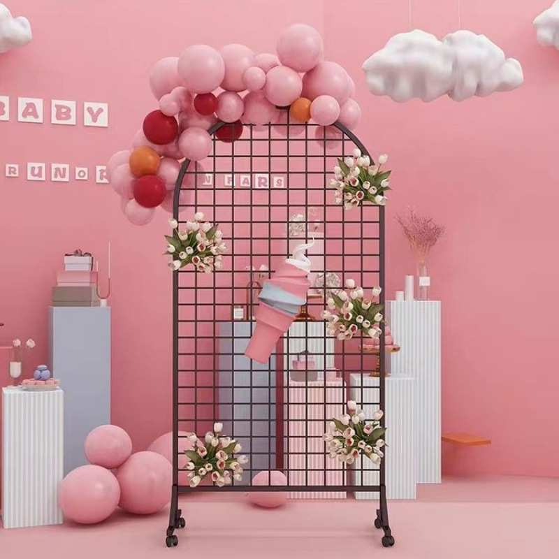 落地圆形网架网格婚庆展示架展示幼儿园作品立式铁艺饰品移动展会