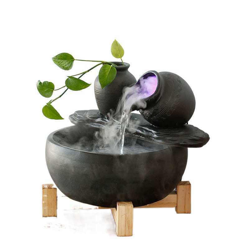 造景摆件桌面中式茶几升装饰流水才流水陶瓷鱼缸家用循环miq喷泉
