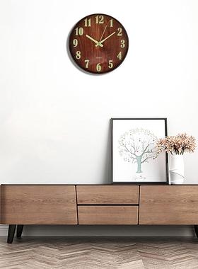 塑料仿木纹厅钟表创意光挂钟客夜54980简约装饰石英时钟用挂墙家小挂表