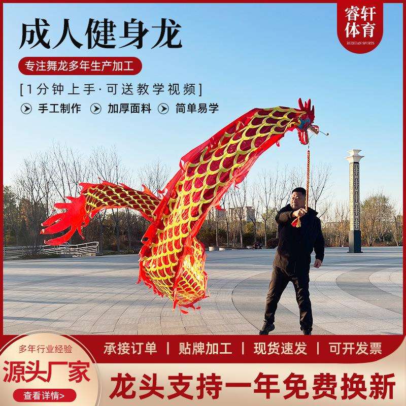 彩带甩甩龙舞龙彩带健身龙广场舞龙初学成人双面烫金甩带传统舞龙