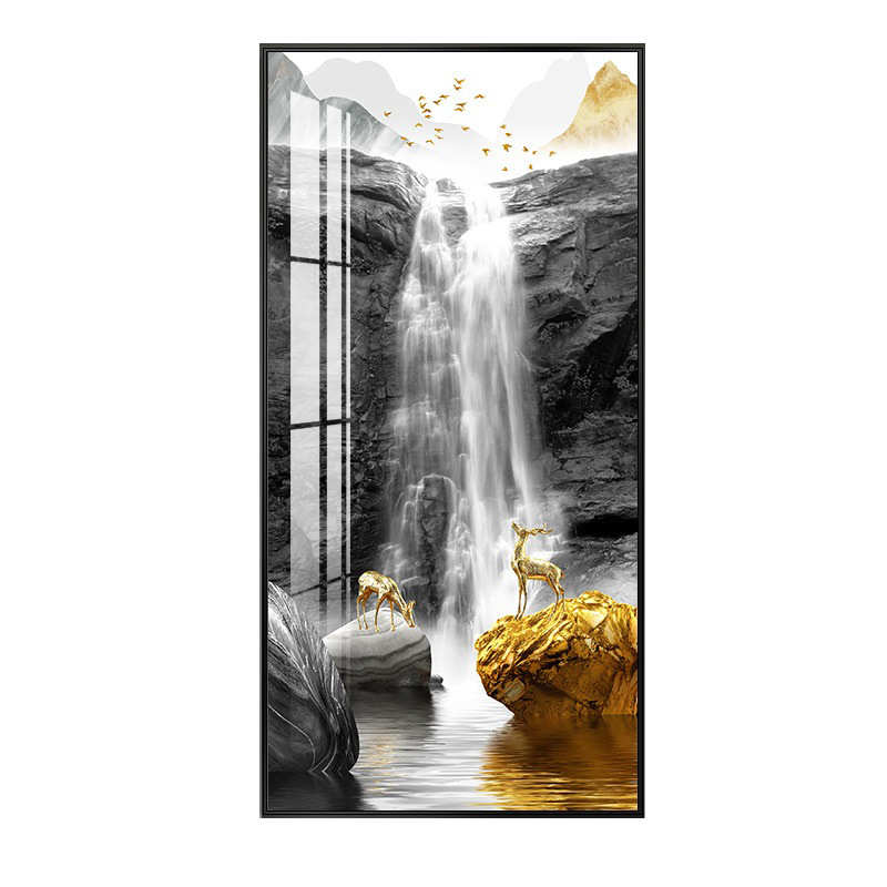 玄关装饰画入户正对门过道晶瓷玄关挂画竖版现代简约轻奢走廊挂画图片