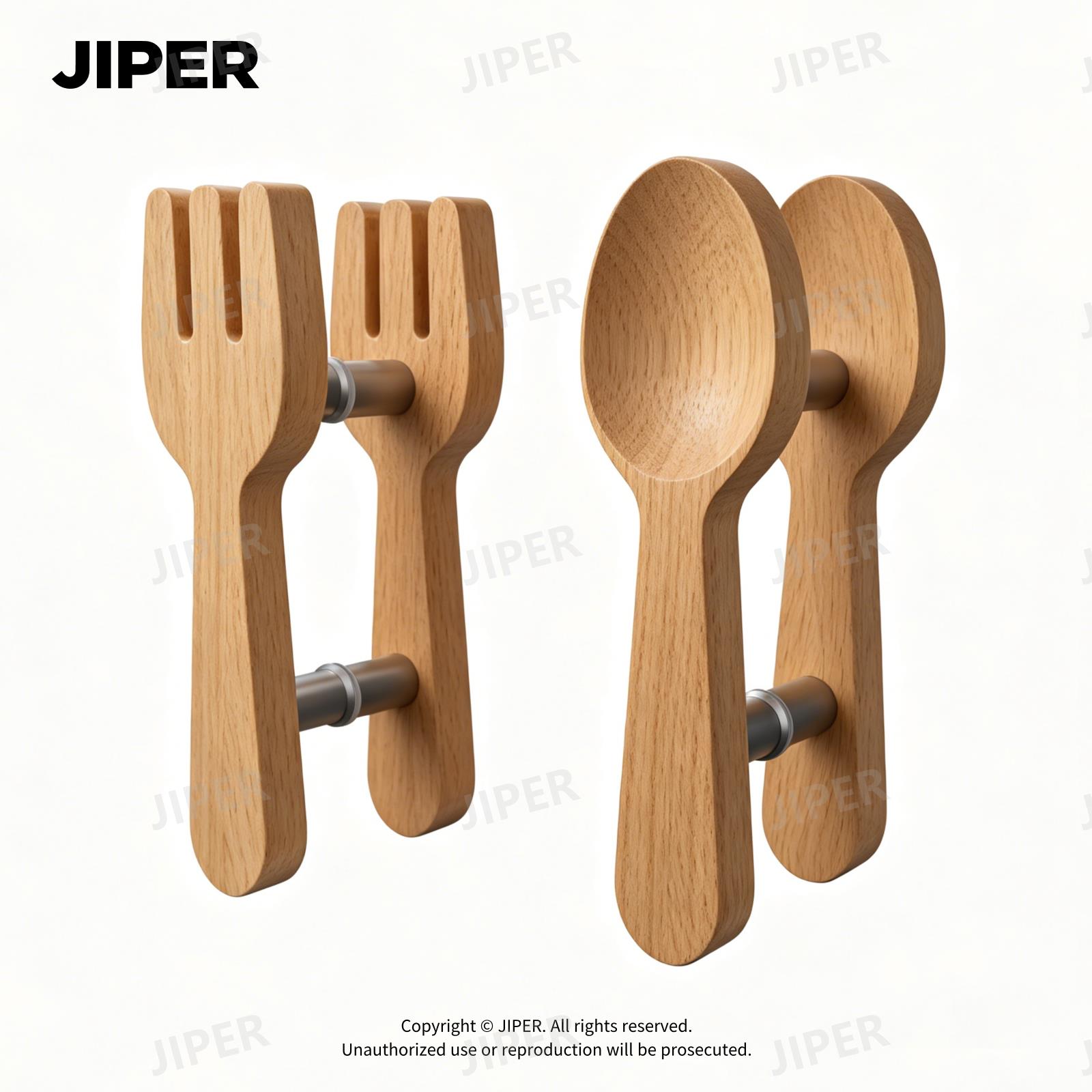 JIPER实木餐具造型大拉手创意叉勺子把手五金配件玻璃门木制扶手