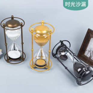 复古铁艺60分钟计时沙漏创意家居摆件桌面创意装饰欧式轻奢装饰品