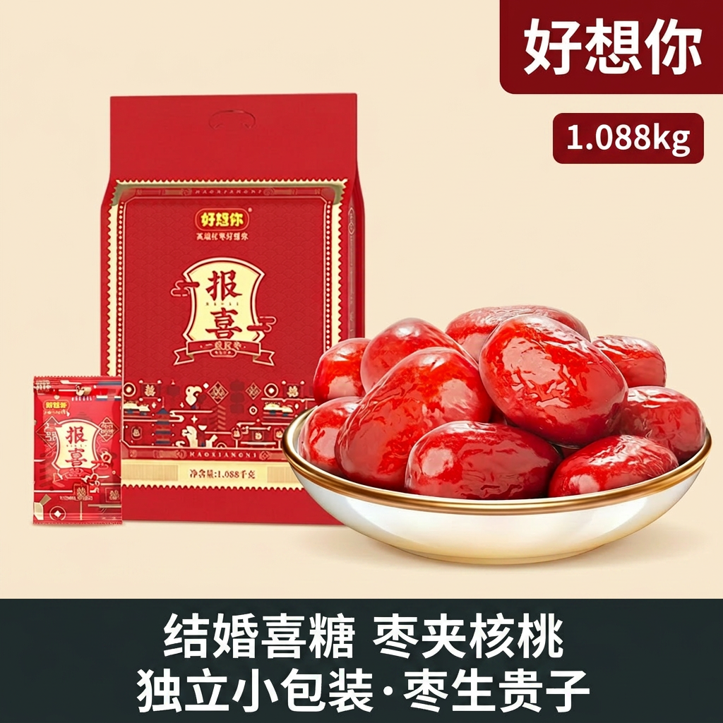 好想你报喜红枣喜糖枣夹核桃结婚喜枣生贵子独立小包装伴手礼