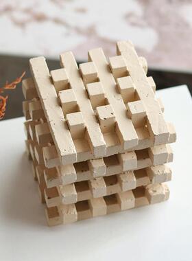 现代极简侘寂积木层叠摆件客厅书柜样板间售楼处正方体设计师饰品