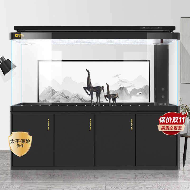 YEE大型鱼缸水族箱2米特大号落地客厅家用红龙缸底滤超白缸免换水