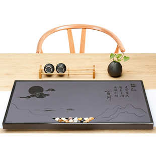天然茶室 乌金石茶盘 整块家用办公刻ogo干泡盘石茶盘