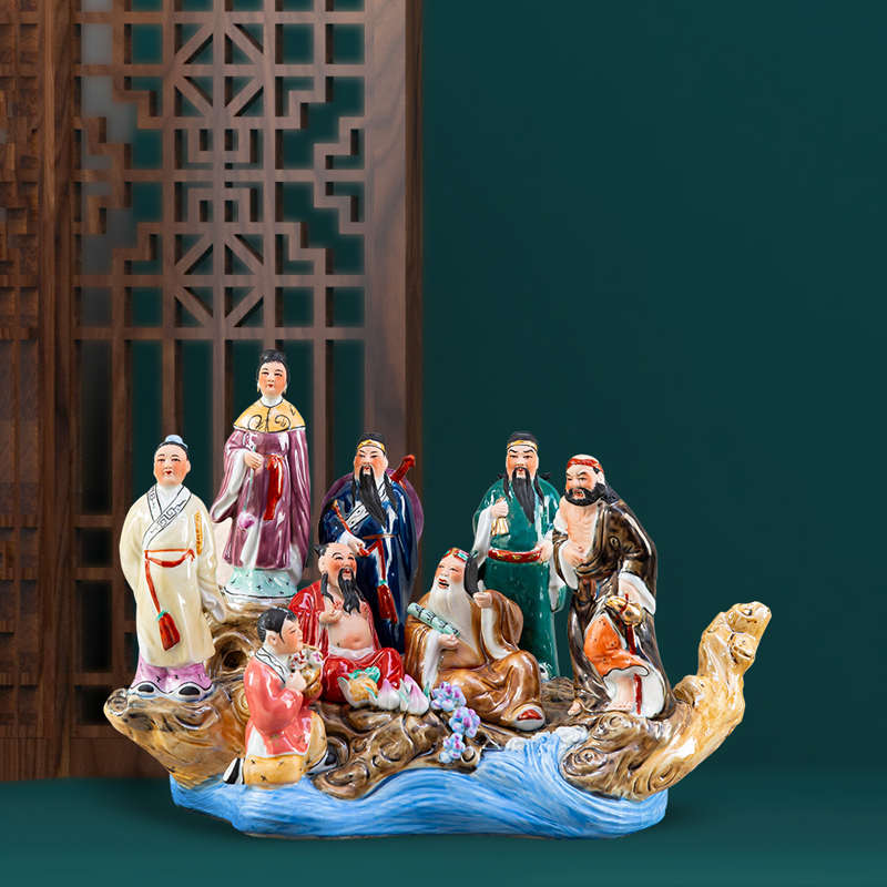 景德镇陶瓷八仙过海神像摆件雕刻玄关招财人物家居装饰工艺博古架