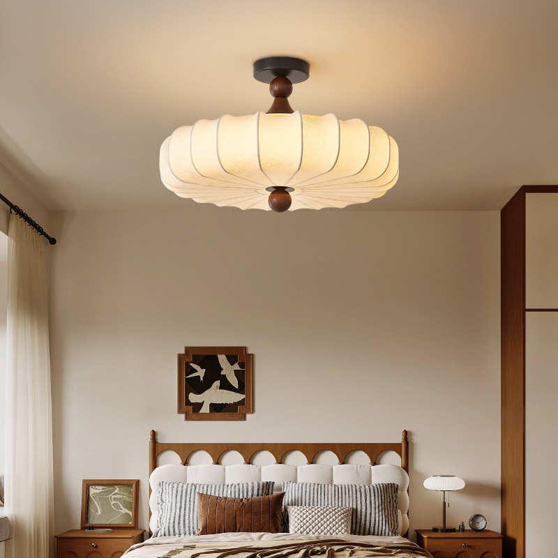 卧室灯法式中古风主卧房间灯复古护眼侘寂风实木布艺书房吸顶灯具