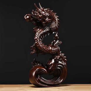 实木雕刻盘龙摆件新中式 饰工艺品店铺公司开业送礼 家居玄关摆设装