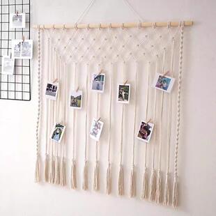 ins新款 饰手工棉绳编织挂毯家居壁饰流苏照片墙背景 北欧风房间装