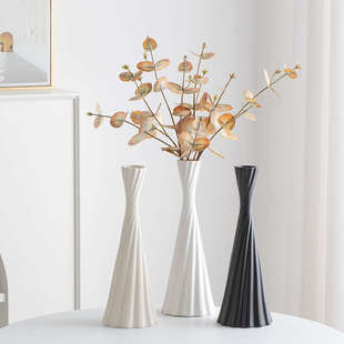 陶瓷客厅水培装饰高级读途花瓶摆件感创意简约细长白色小口径插花