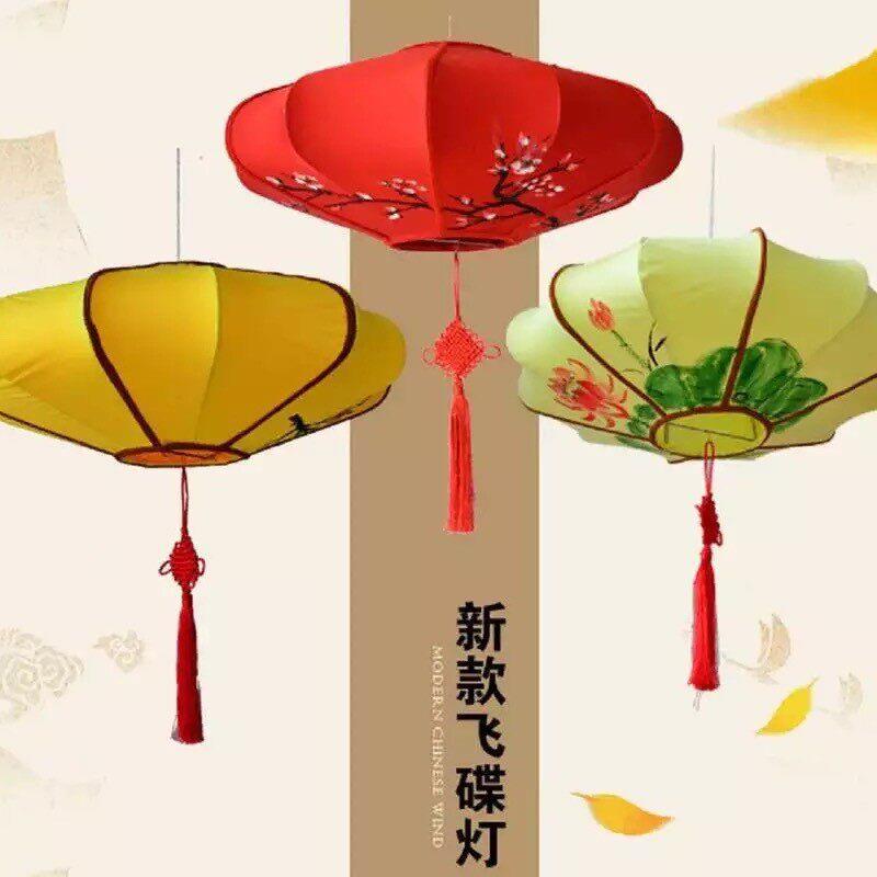 中式仿古吊灯弹力布艺飞碟手绘画灯笼餐厅工程酒店茶楼装饰异形灯