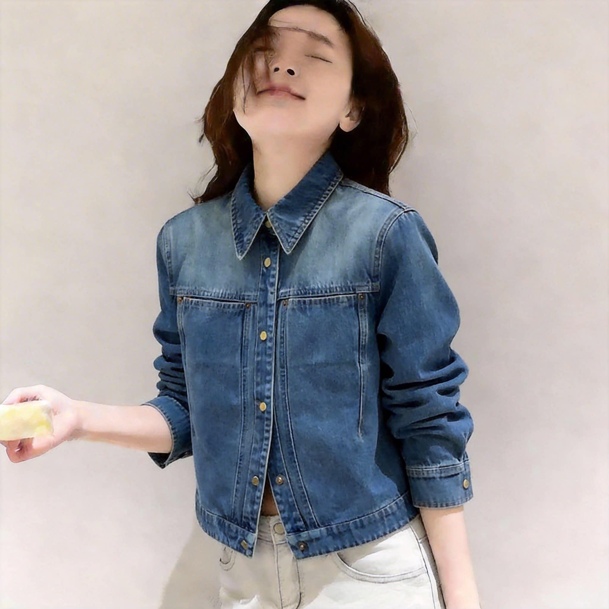 韩版小个子水洗蓝短款牛仔外套女2026春季独特好看复古风夹克上衣