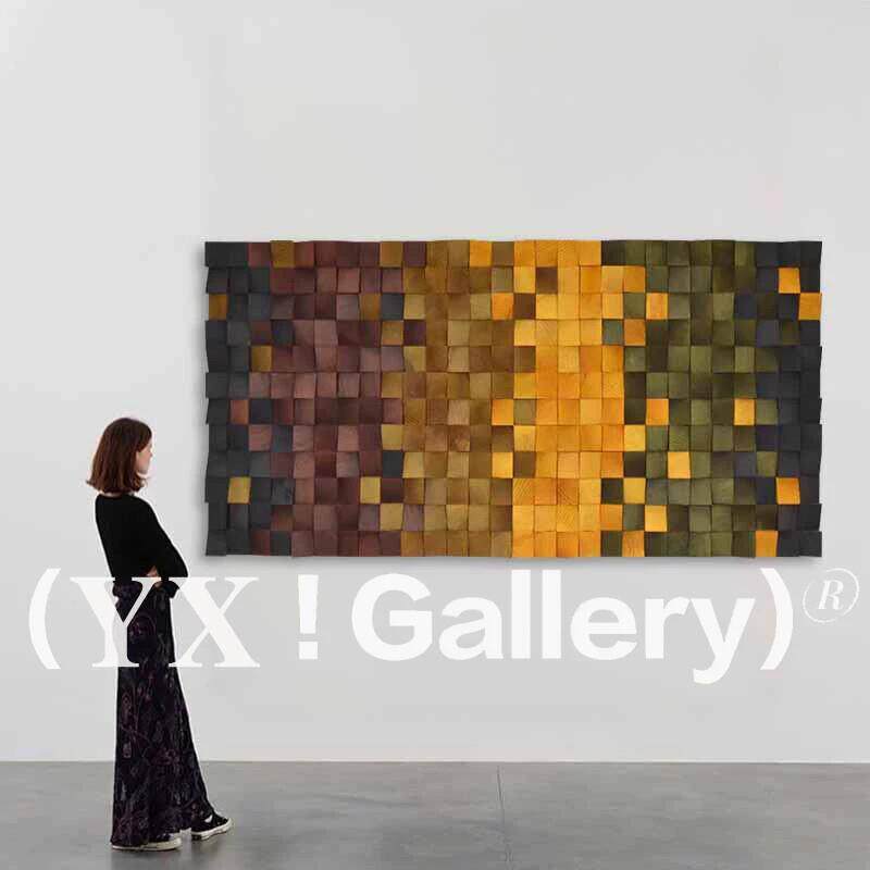 YX《昭华》意式风卧室装饰画立体浮雕壁画大气客厅背景墙木块挂画