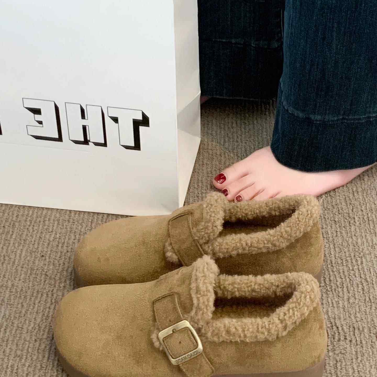 加绒勃肯鞋女2025新款爆款冬季豆豆棉鞋子保暖毛毛鞋一脚蹬雪地靴,女鞋,时尚雪地靴,淘宝优惠券,粉丝福利购,淘宝优惠卷