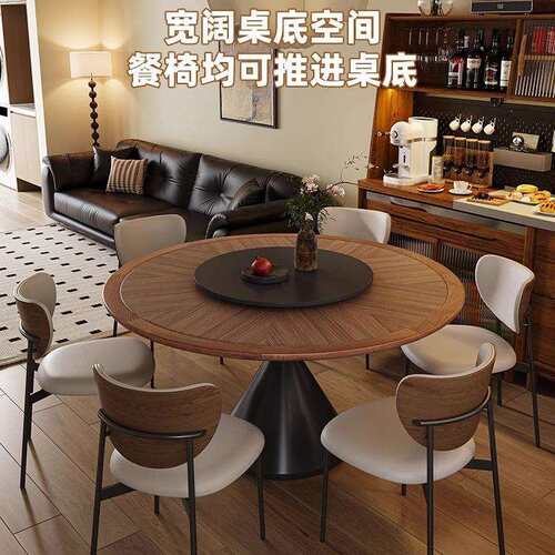 木纹岩板餐TCJ-oz01桌欧户家北用复古网红圆形饭桌现代简约小餐桌