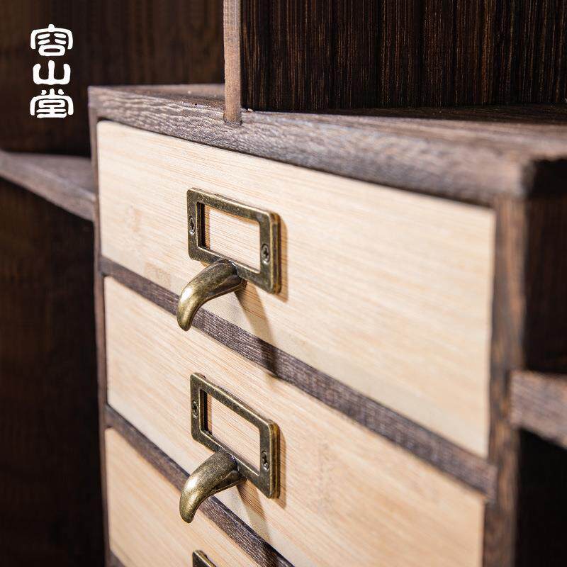 容山堂多层竹制茶具收纳架 储物架 实木博古架 普洱茶饼收纳柜